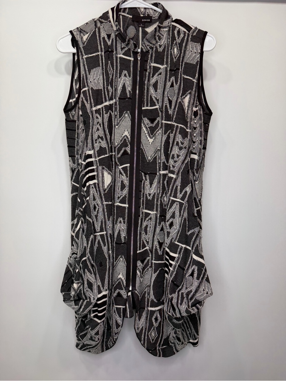 sun kim lagenlook abstract zip tunic vest | size large